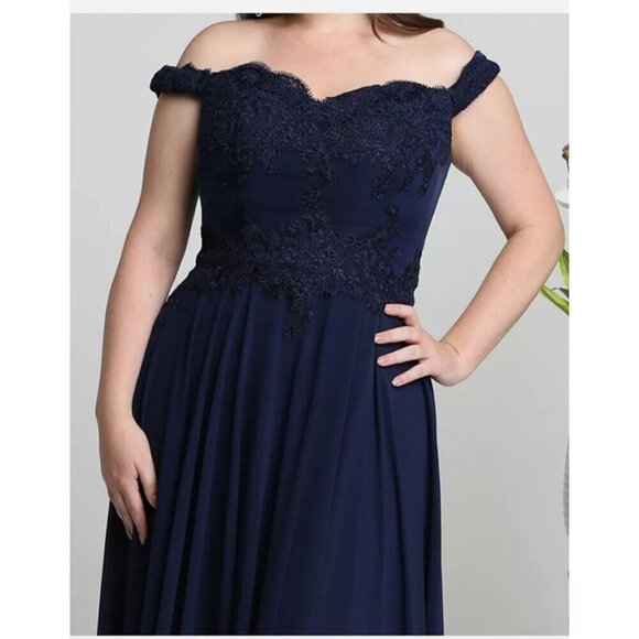 NWT Cinderella Divine Chiffon Maxi Dress 4XL Embellished Gown Blue Off Shoulders - Picture 10 of 12